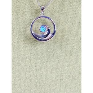 Hawaiian Blue Topaz Ocean Wave Sterling Silver Pendant
